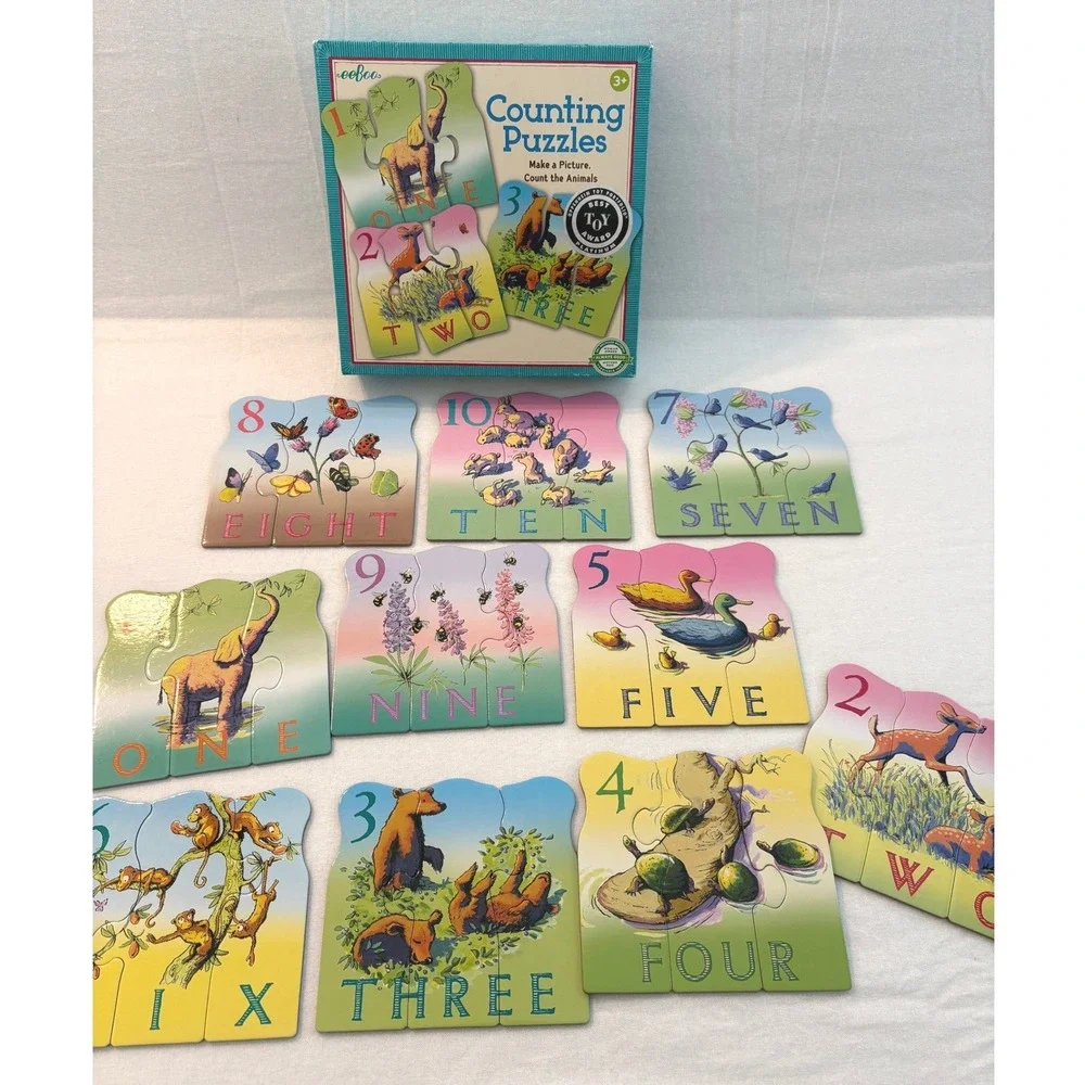eeBoo Animal Counting Puzzles Educational Learning Toy Set Numbers 1-10 Ages 3+